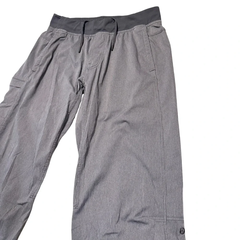 Lululemon Seawall Track Pants Mens L Grey Striped Drawstring Athleisure Yoga 34L
